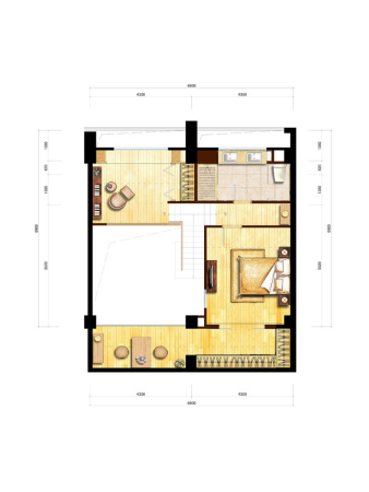 海悦银滩B#双拼楼上层户型-3室2厅1卫1厨建筑面积100.00平米