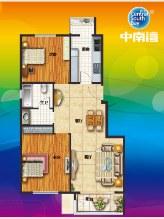 中南湾1、3号楼A户型-2室2厅1卫1厨建筑面积97.00平米