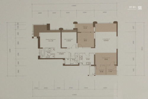 成都棕榈泉费尔蒙公寓1、3号楼标准层A户型-3室2厅2卫1厨建筑面积129.00平米