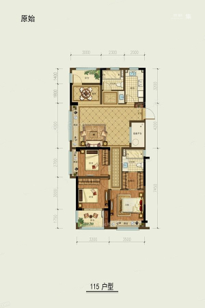 天都城滨沁公寓115方F户型-3室2厅2卫1厨建筑面积115.00平米