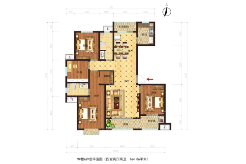 丽阳小区9#A户型-4室2厅2卫1厨建筑面积164.02平米