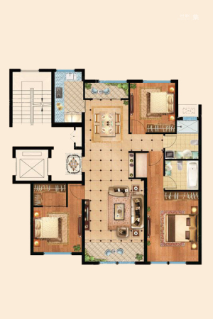 君豪新城Y2a户型-3室2厅2卫1厨建筑面积126.00平米