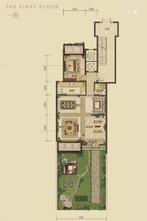 汇龙半岛首府和风叠墅下叠174㎡户型一层-4室3厅2卫1厨建筑面积174.00平米