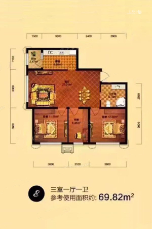 桐楠格领誉E户型-3室1厅1卫1厨建筑面积112.00平米