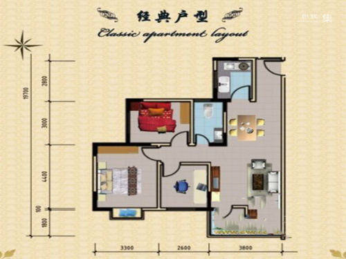 汇联·海湾明珠二期B1户型-3室2厅1卫1厨建筑面积91.75平米