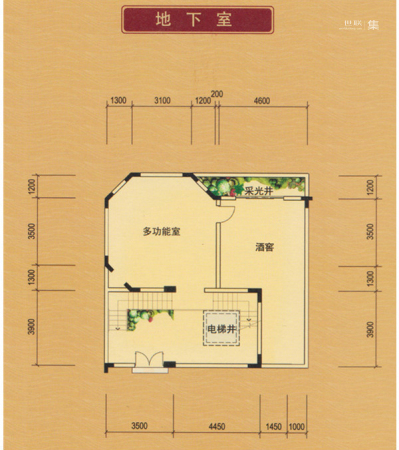 山水豪廷F户型平面图地下室-2室0厅0卫0厨建筑面积90.00平米