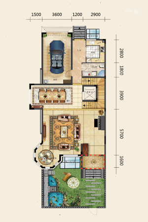 润景朗琴湾联排别墅地上1层户型-1室1厅1卫1厨建筑面积132.32平米