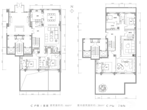 万柳书院一期跃层首层C户型-6室3厅5卫1厨建筑面积466.00平米
