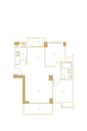 理想城C户型-2室2厅1卫1厨建筑面积91.00平米