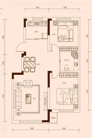 东安白金洋房C1户型图-2室2厅1卫1厨建筑面积83.00平米