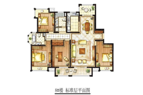 凤凰城180平户型图-4室2厅2卫1厨建筑面积180.00平米