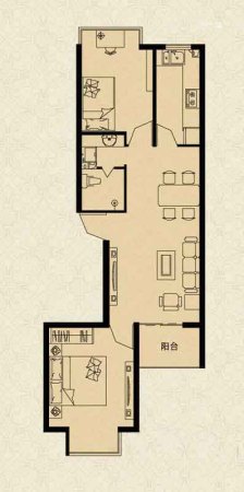 荣盛·盛京绿洲10-A户型-2室2厅1卫1厨建筑面积76.30平米