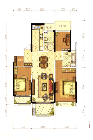 奥园城市天地高层A7#B户型-3室2厅2卫1厨建筑面积118.00平米