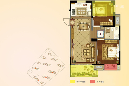 明发浦泰梦幻家一期2-8#标准层A户型-2室2厅1卫1厨建筑面积76.00平米