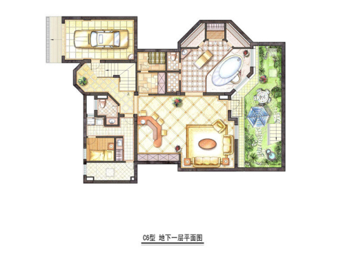 香水湾别墅C6户地下一层-4室5厅4卫1厨建筑面积300.00平米