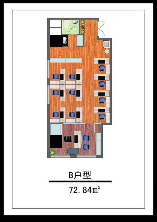 南邮大厦一期1幢6-28层B户型-1室1厅1卫0厨建筑面积72.84平米