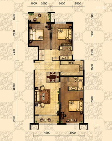 龙之梦·畅园A-2户型-3室2厅2卫1厨建筑面积158.58平米