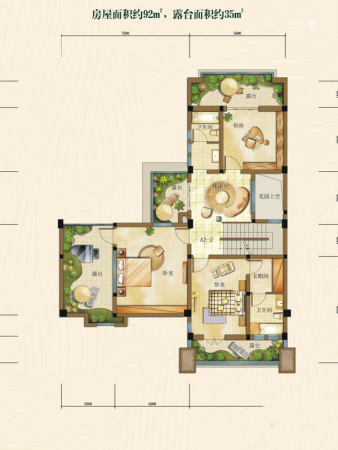 瑞升橄榄山一期联排3栋A2-2户型2层-3室3厅3卫1厨建筑面积331.00平米