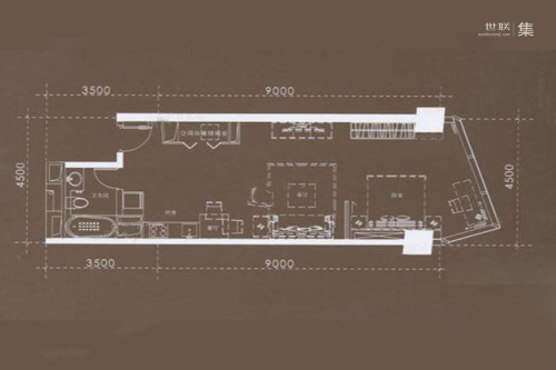 玄武湖金茂广场一期标准层B户型-1室1厅1卫1厨建筑面积72.00平米