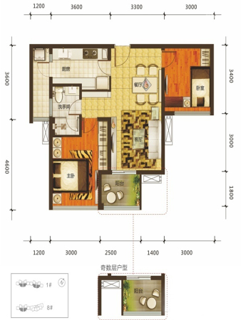 乐古浪成都一期1、8号楼标准层B2户型-2室1厅1卫1厨建筑面积80.00平米
