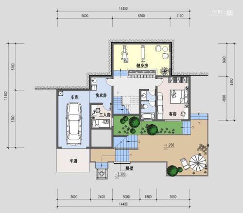 紫薇山庄D户型下层平面图-2室0厅1卫1厨建筑面积102.90平米