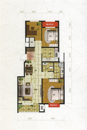 格林木棉花X2户型-3室2厅2卫1厨建筑面积98.26平米