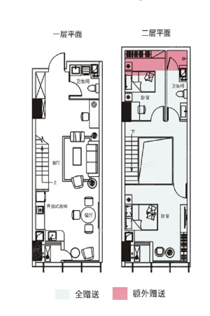 欧亚国际B户型59平-2室2厅2卫1厨建筑面积59.00平米