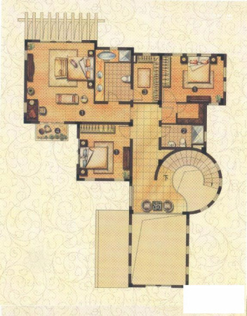 长泰西郊别墅F户型二层-4室3厅4卫2厨建筑面积360.00平米