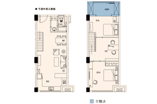 明发悦庭一期标准栋标准层B户型-3室2厅1卫1厨建筑面积50.00平米