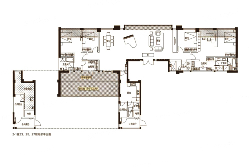 御龙山2-1栋23、25、27层304平米户型-5室2厅4卫1厨建筑面积304.00平米