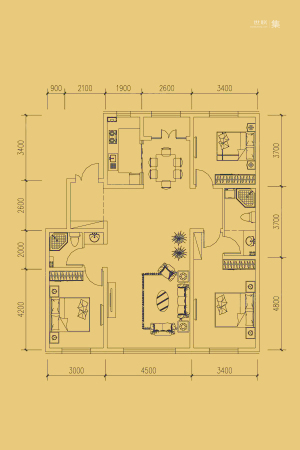 环贸世家6#、7#L户型-3室2厅2卫1厨建筑面积161.00平米