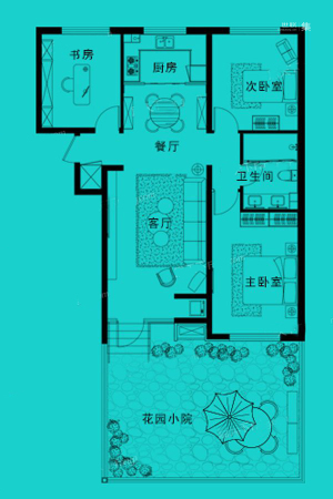 西美花盛一层C户型-一层C户型-3室2厅1卫1厨建筑面积106.00平米