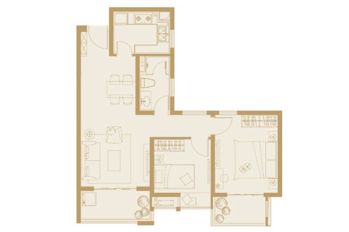 嘉誉山一期D2-5#标准层B2户型-2室2厅1卫1厨建筑面积86.00平米