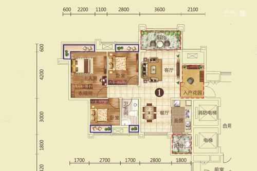骏瓏盛景6幢01户型-3室2厅1卫1厨建筑面积90.00平米