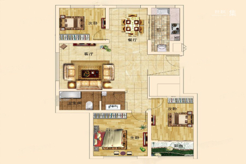 龙山尚苑A户型-3室2厅1卫1厨建筑面积118.33平米
