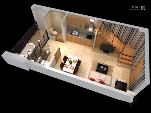 海悦银滩A#3D标准复式楼上层的户型-A#3D标准复式楼上层的户型-1室1厅1卫1厨建筑面积49.00平米