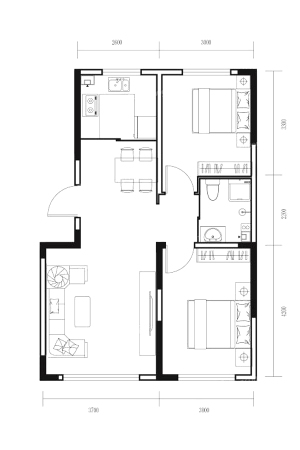 红大汇诚77平米-2室2厅1卫1厨建筑面积77.00平米