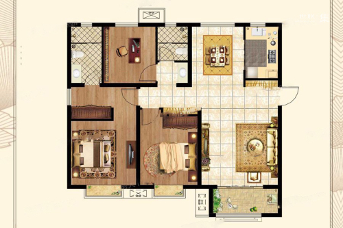 四建金海福苑125㎡C户型-3室2厅2卫1厨建筑面积125.00平米