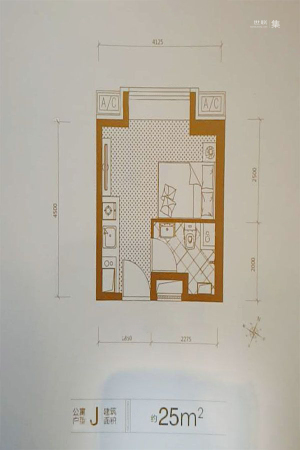南华中环广场J-25㎡户型-1室1厅1卫1厨建筑面积25.00平米