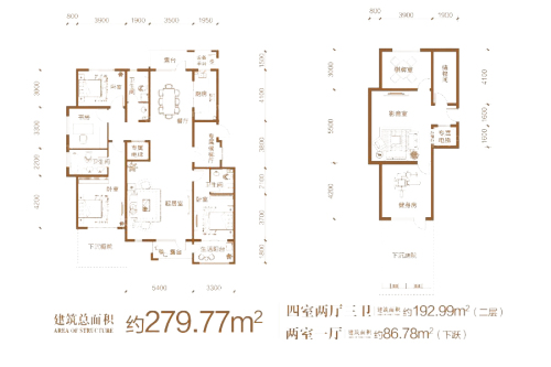 汇君城F7#2层下跃A户型-6室3厅3卫1厨建筑面积279.77平米