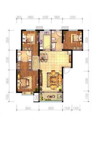 宫园美岸二期A#3单元-3室2厅2卫1厨建筑面积115.00平米