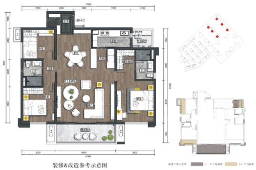 万科玖西堂高层1、2、3、7、8、12号楼阔堂户型标准层-3室2厅2卫1厨建筑面积123.00平米