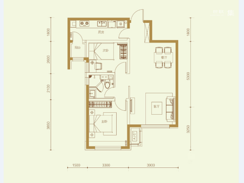 富力城G户型-2室2厅1卫1厨建筑面积83.00平米