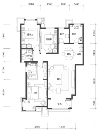 鸿坤·花语墅C平-02户型-3室2厅2卫1厨建筑面积150.00平米