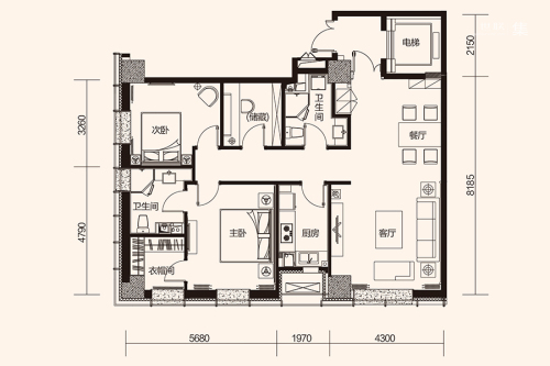 华府新天地B3#A`户型-B3#A`户型-3室2厅2卫1厨建筑面积136.91平米