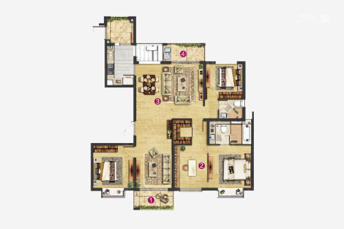 上海长滩A2-2户型-3室3厅2卫1厨建筑面积169.00平米