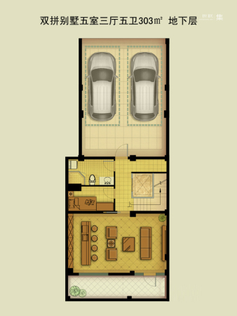大者D户型地下层-5室3厅5卫1厨建筑面积303.00平米