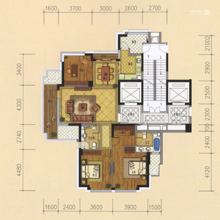 绿城临安钱王文化广场160方户型-3室2厅2卫1厨建筑面积160.00平米