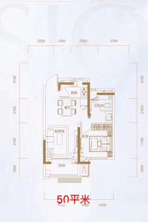 绿地IFC中央公馆61平户型-1室1厅1卫1厨建筑面积61.00平米