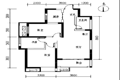 宫园中央1-02户型-3室2厅1卫1厨建筑面积100.00平米